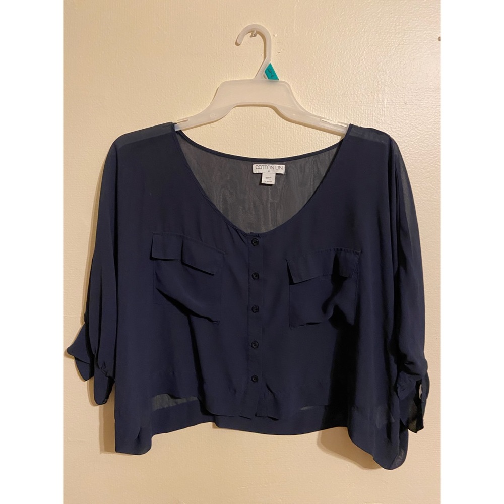 Crop top navy button down blouse